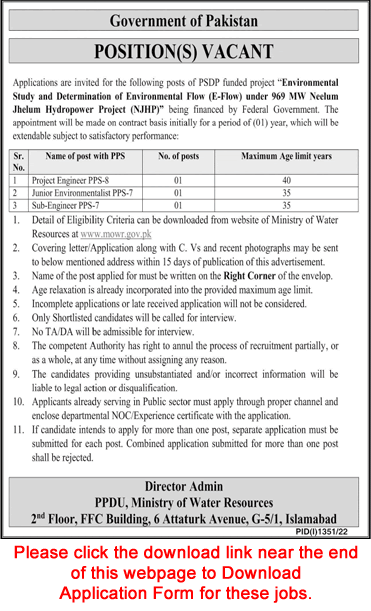 Ministry of Water Resources Islamabad Jobs September 2022 Application Form PPDU Latest