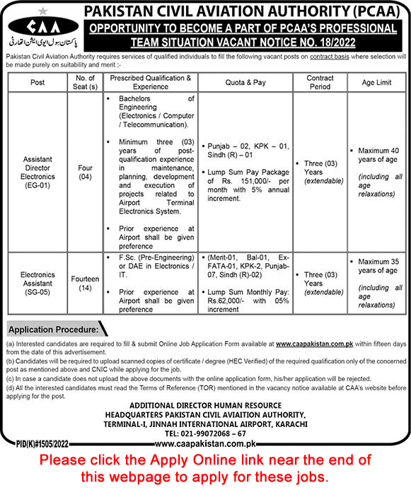 Civil Aviation Authority Jobs November 2022 December Apply Online Electronics Assistants & Others PCAA Latest