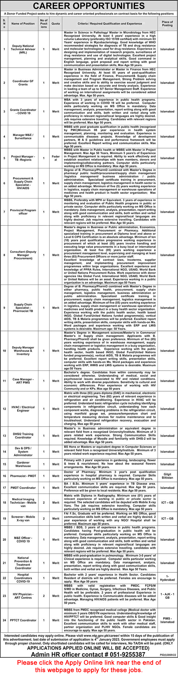 National TB Control Program Jobs December 2022 Online Apply Donor Funded Project Latest