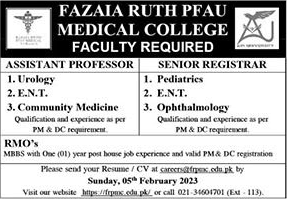 Fazaia Ruth PFAU Medical College Karachi Jobs 2023 Medical Officer & Teaching Faculty Latest