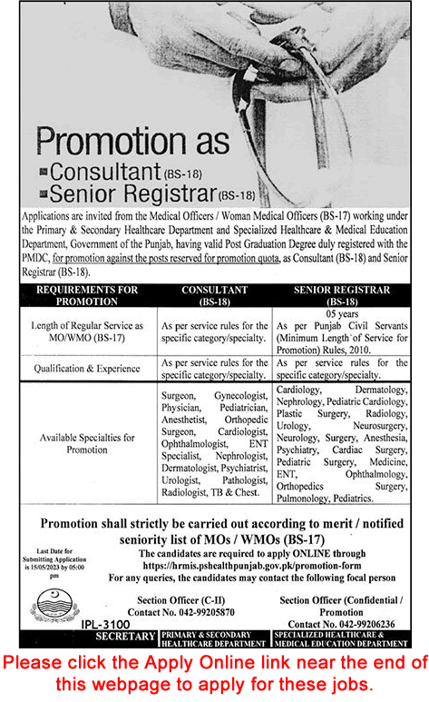 Health Department Punjab Jobs April 2023 May Apply Online Consultants & Senior Registrar Latest
