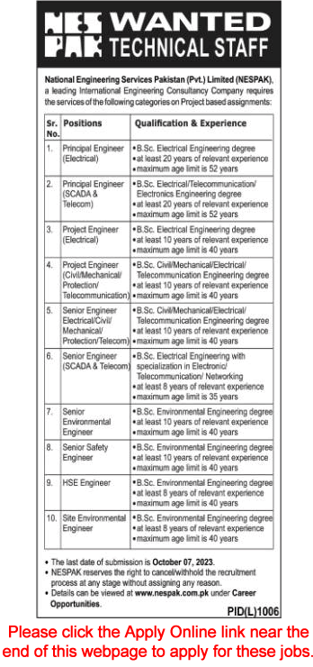 NESPAK Jobs September 2023 Apply Online Project Engineers & Others Latest