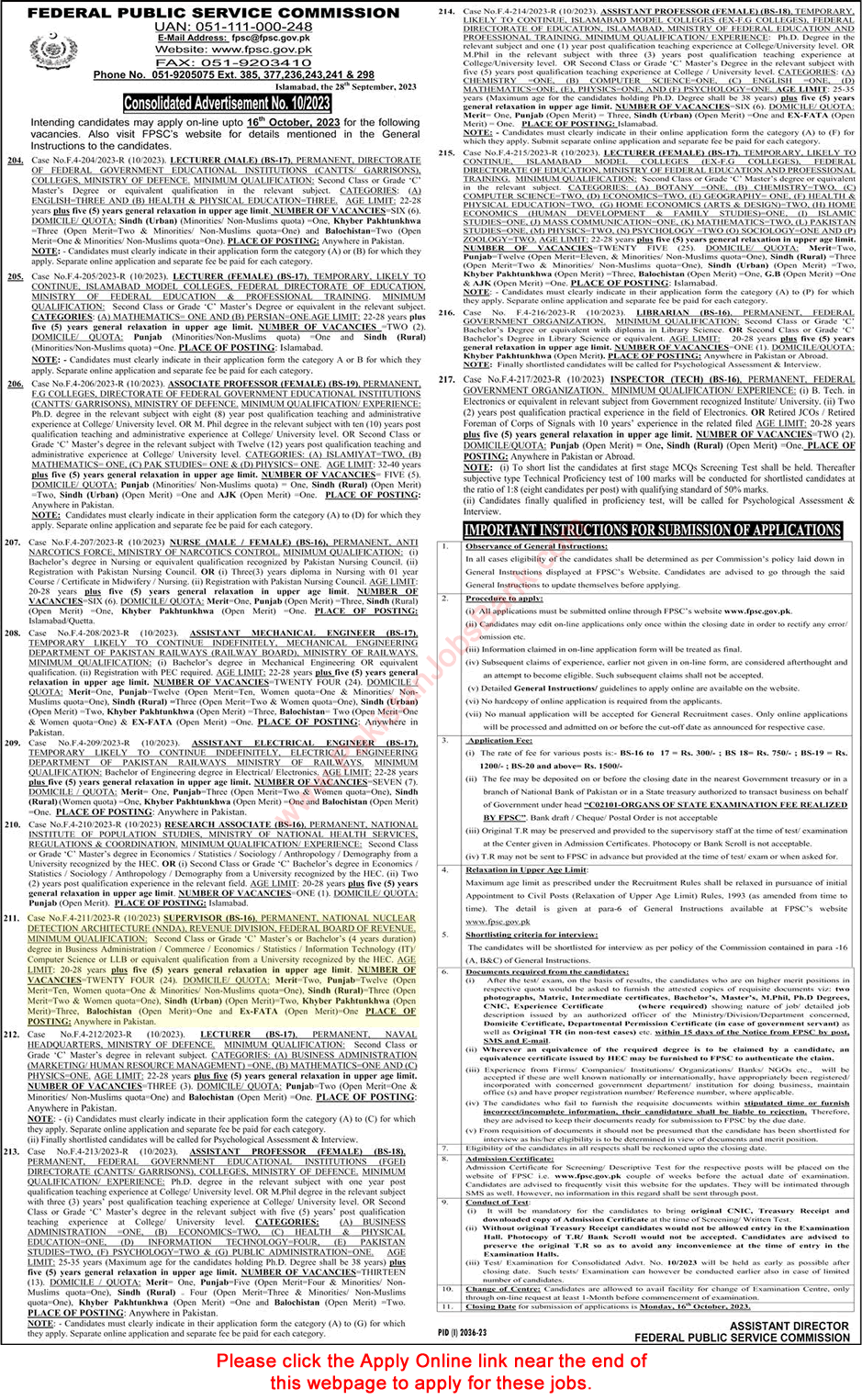 Supervisor Jobs in Federal Board of Revenue October 2023 FPSC Apply Online FBR National Nuclear Detection Architecture Latest