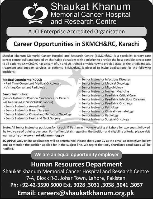 Shaukat Khanum Hospital Karachi Jobs October 2023 Senior Instructors & Medical Consultants Latest