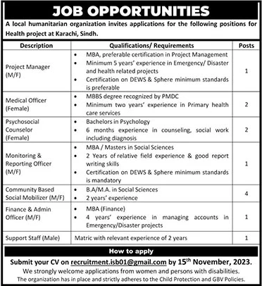 NGO Jobs in Karachi November 2023 Social Mobilizers, Medical Officers & Others Latest