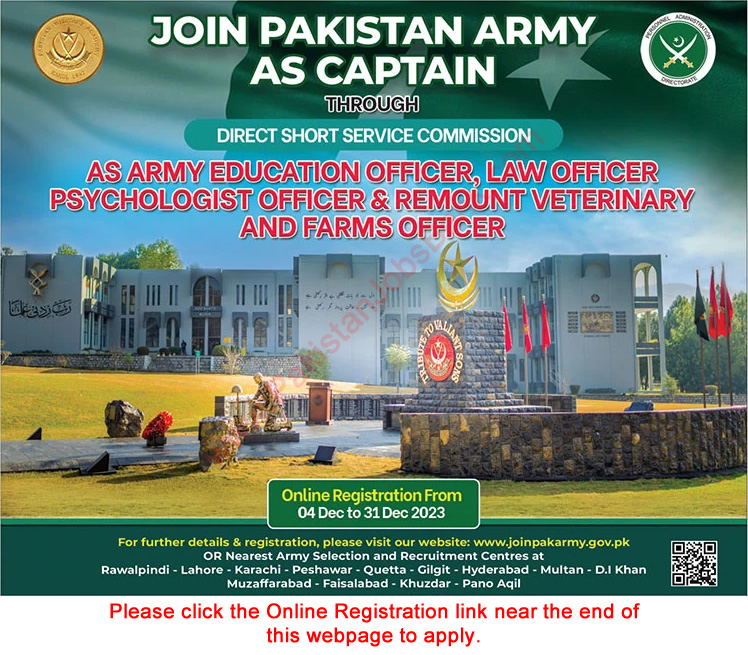 Join Pakistan Army as Captain December 2023 Through Direct Short Service Commission Online Registration Latest
