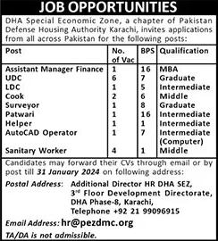 DHA Karachi Jobs 2024 Special Economic Zone (SEZ) Latest
