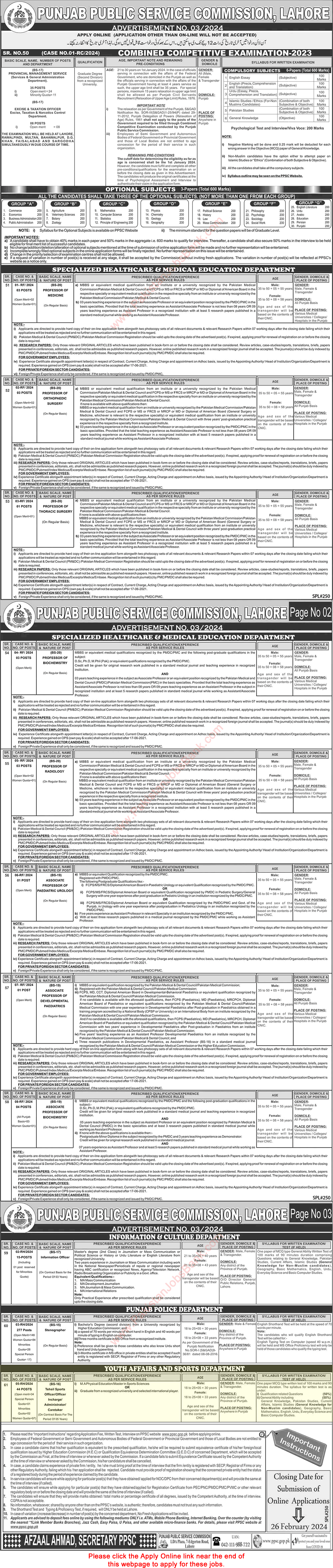 Youth Affairs and Sports Department Punjab Jobs February 2024 PPSC Apply Online Latest
