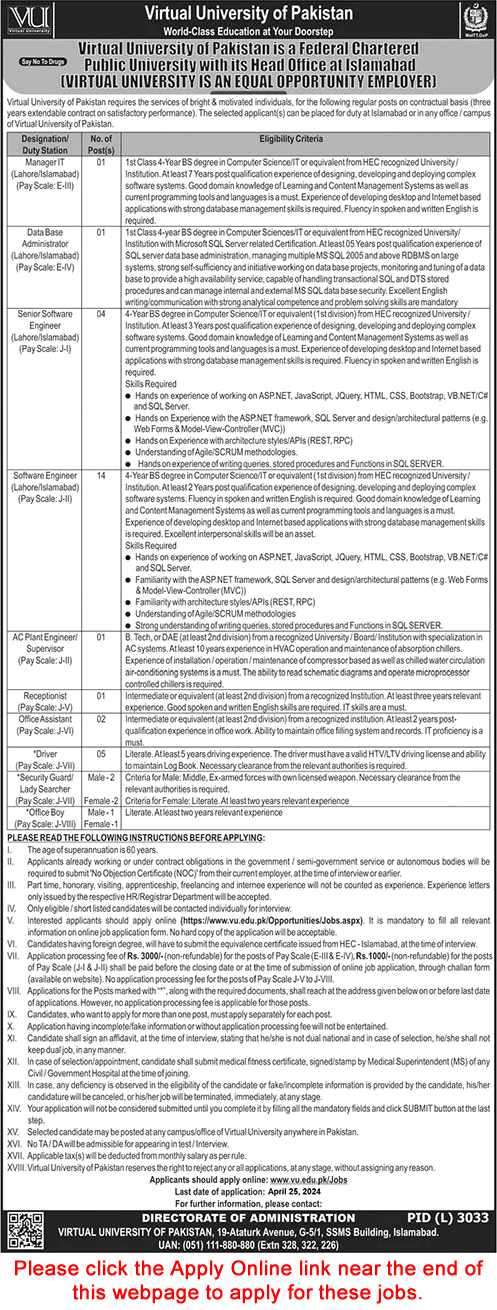 Virtual University of Pakistan Jobs March 2024 April Apply Online Software Engineers & Others VU Latest