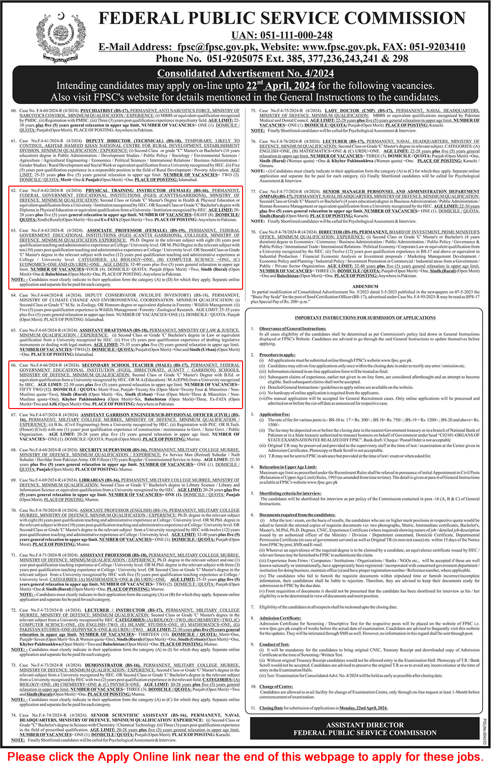 Federal Government Educational Institution Jobs 2024 April FPSC Apply Online Secondary School Teachers & Others Latest
