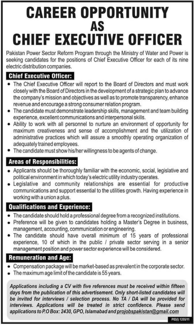Career Opportunity As Chief Executive Officer