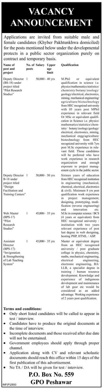 KPK Domiciled Individual required in a Public Sector