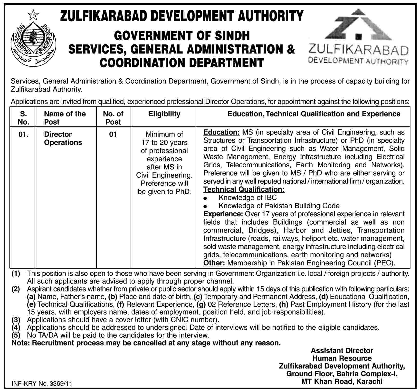 Zulfikarabad Development Authority Job Opportunity