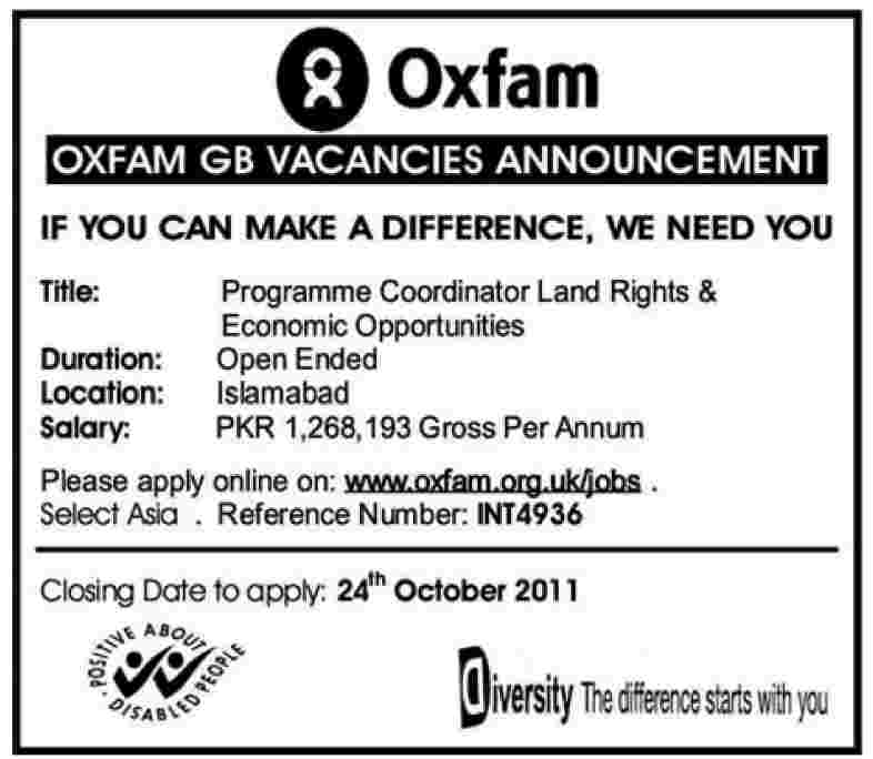 Oxfam Vacncy Announcement