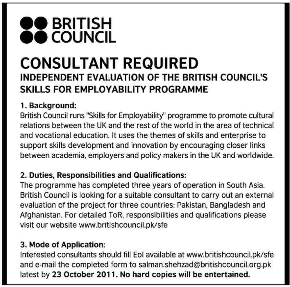 British Council Required the Services of a Consultant