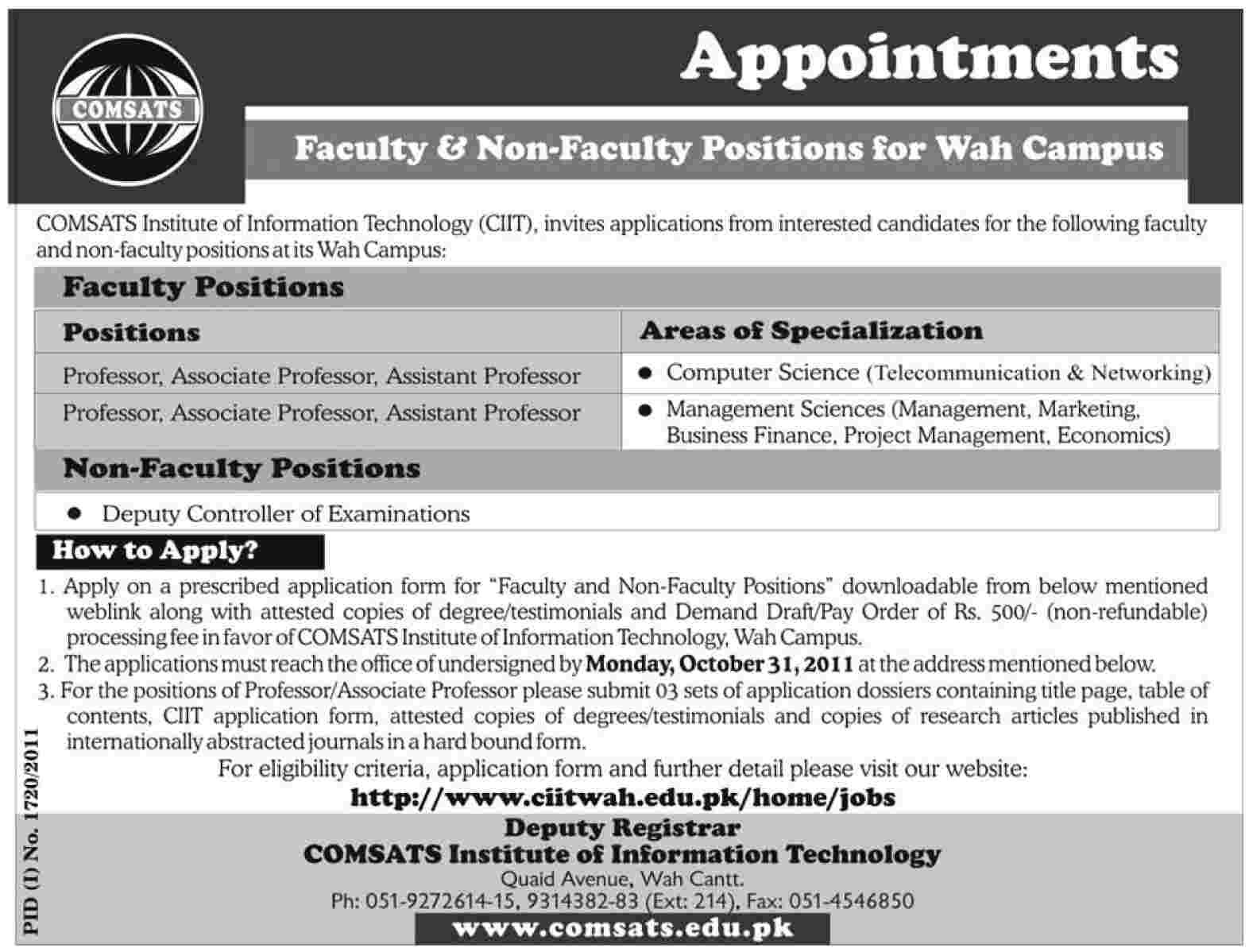 COMSATS Required Faculty and Non-Faculty Members