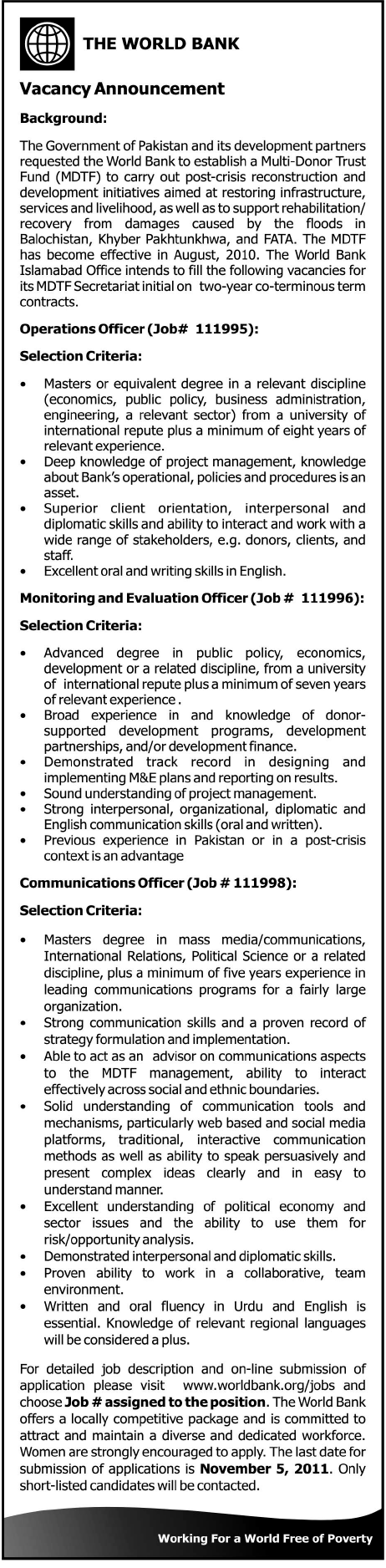 The World Bank Vacancy Announcement