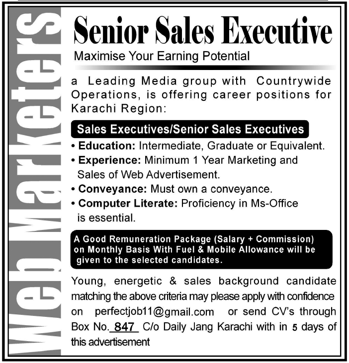 Senior Sales Executive Required by a Media Group