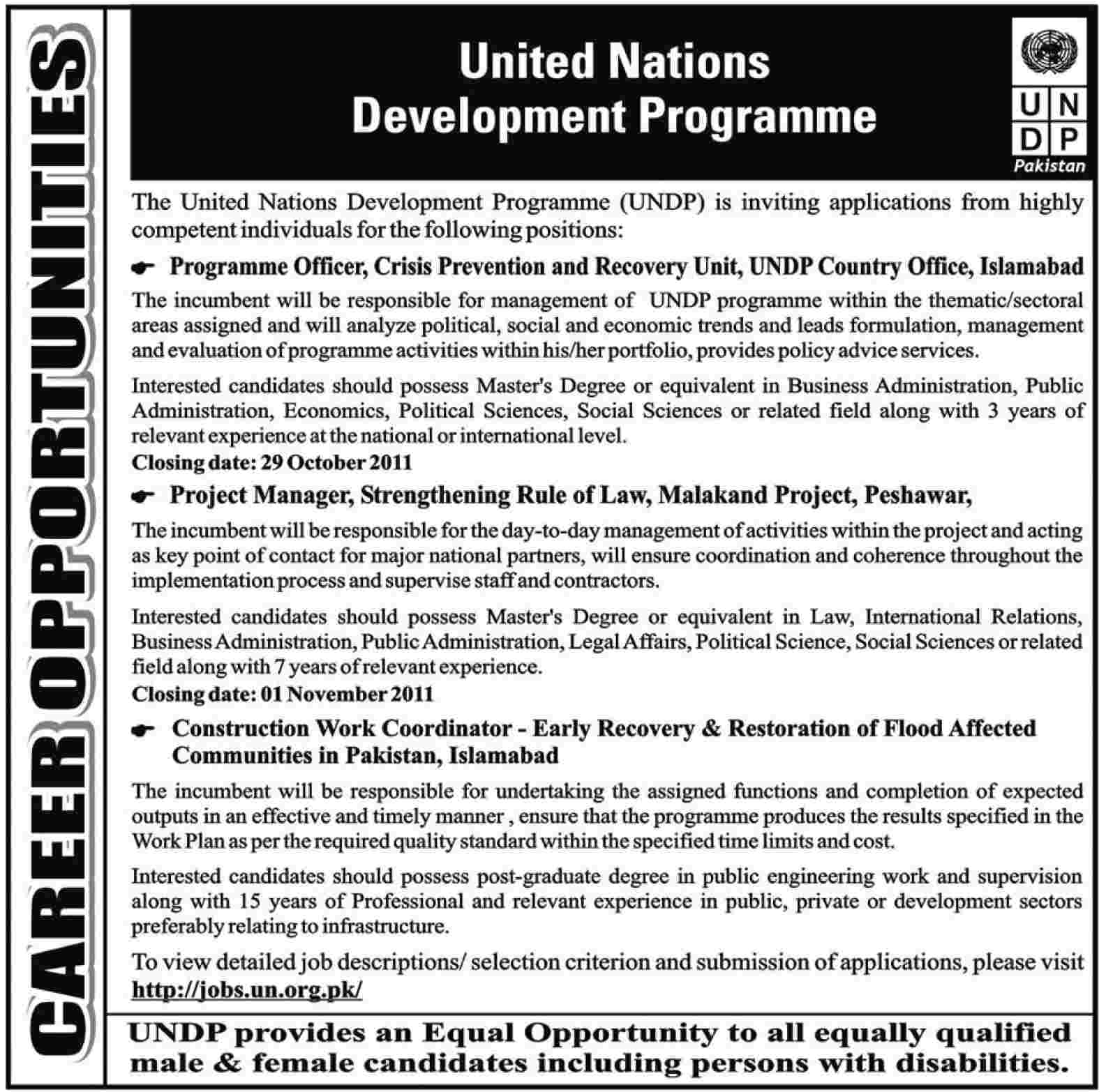 United Nations Development Programme Career Opportunities