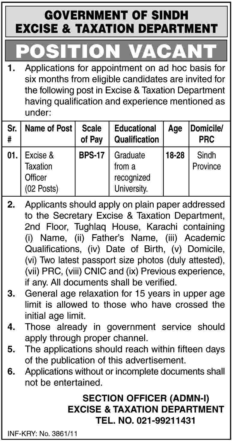 Excise and Taxation Department Government of Sindh Job Opportunities