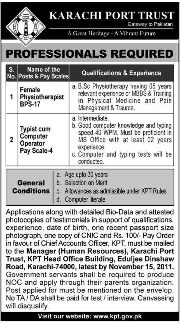 Karachi Port Trust Required Professionals