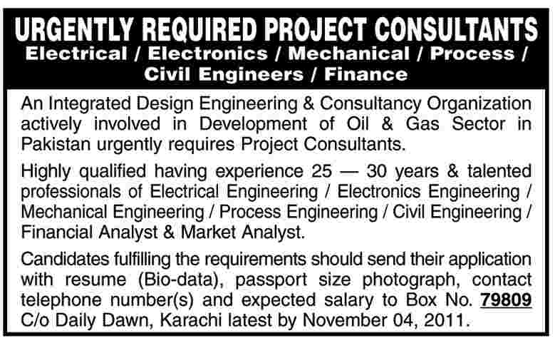 Consultants Required by an Integrated Design Engineering & Consultancy Organization