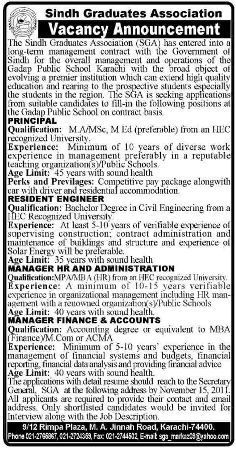 Sindh Graduates Association Vacancy Annoucement