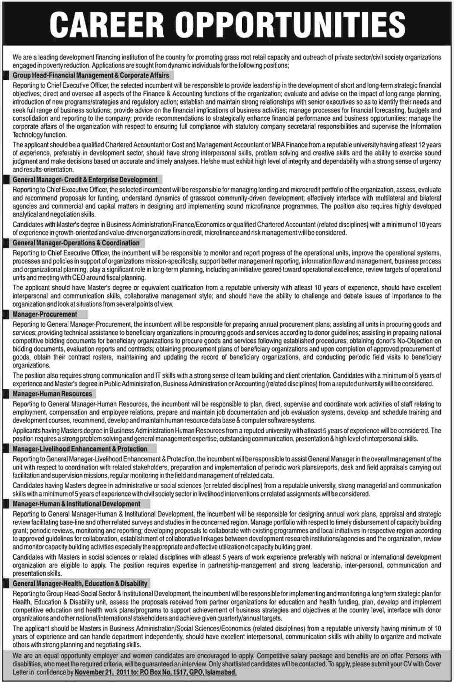 Career Opportunities in Financing Institution