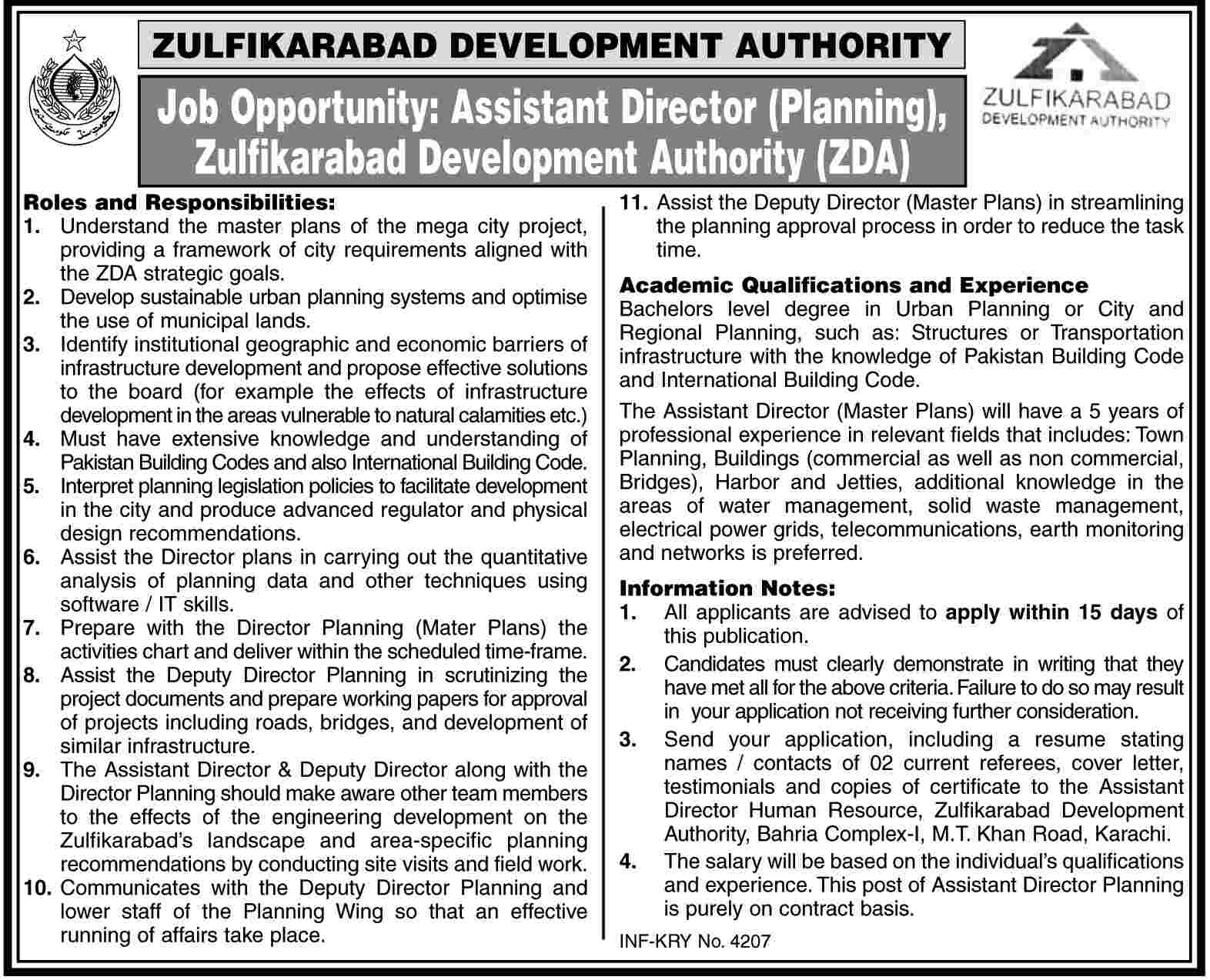 Zulfiqarabad Development Authority Required Assistant Director (Planning)