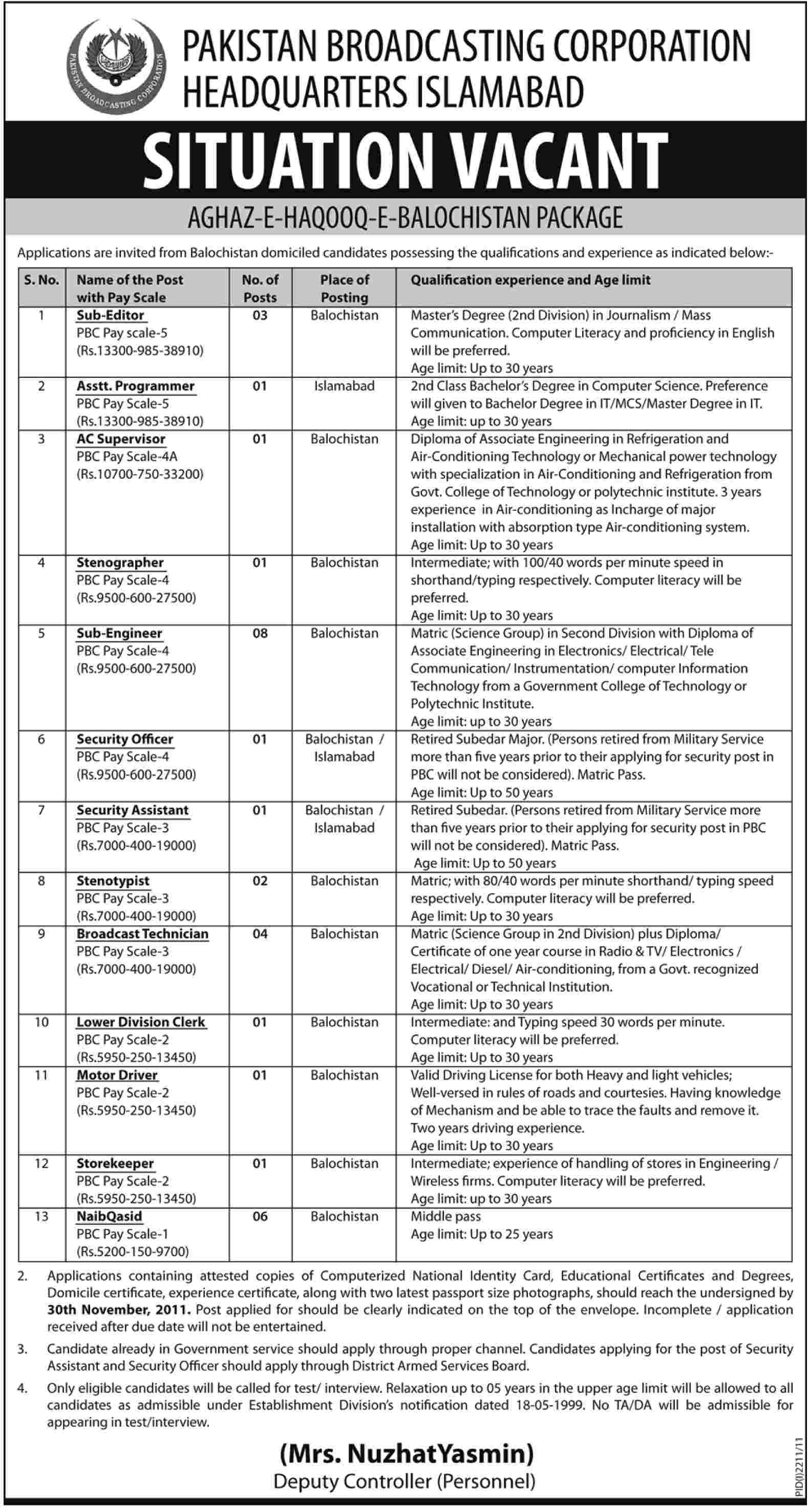 Pakistan Broadcasting Corporation, Jobs Opportunity