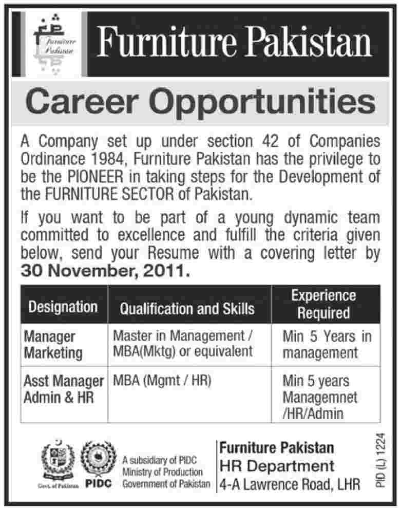 Furniture Pakistan Jobs Opportunity