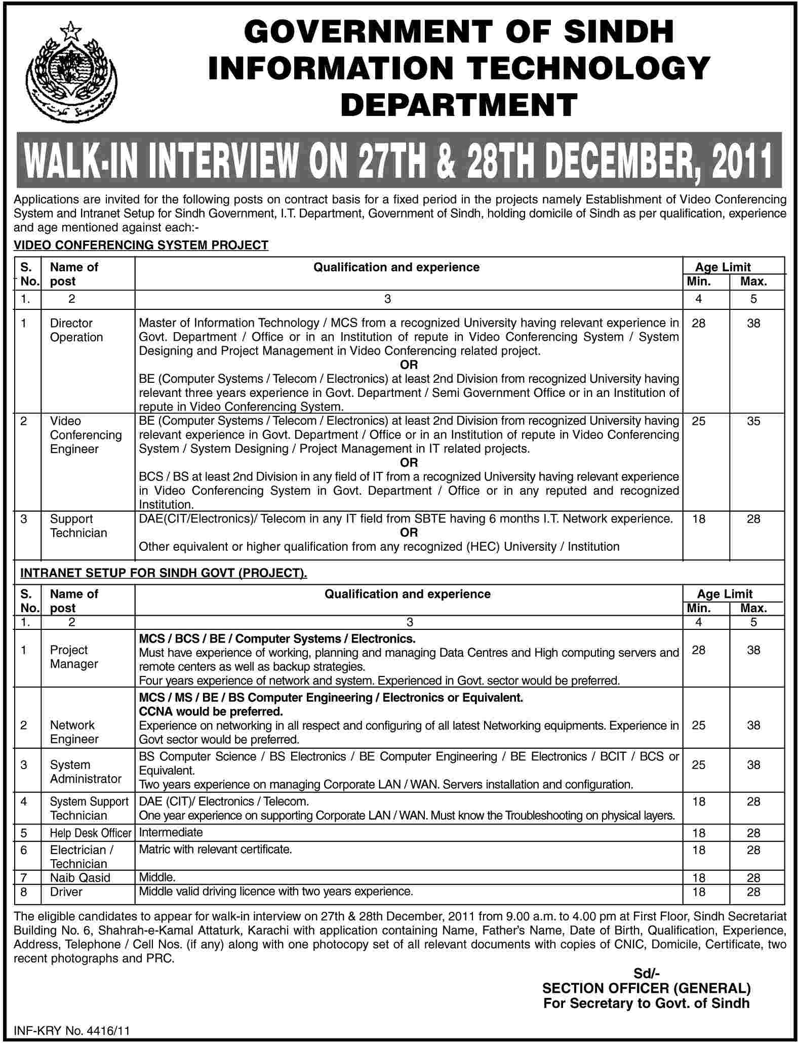 Information Technology Department, Government of Sindh Job Opportunities