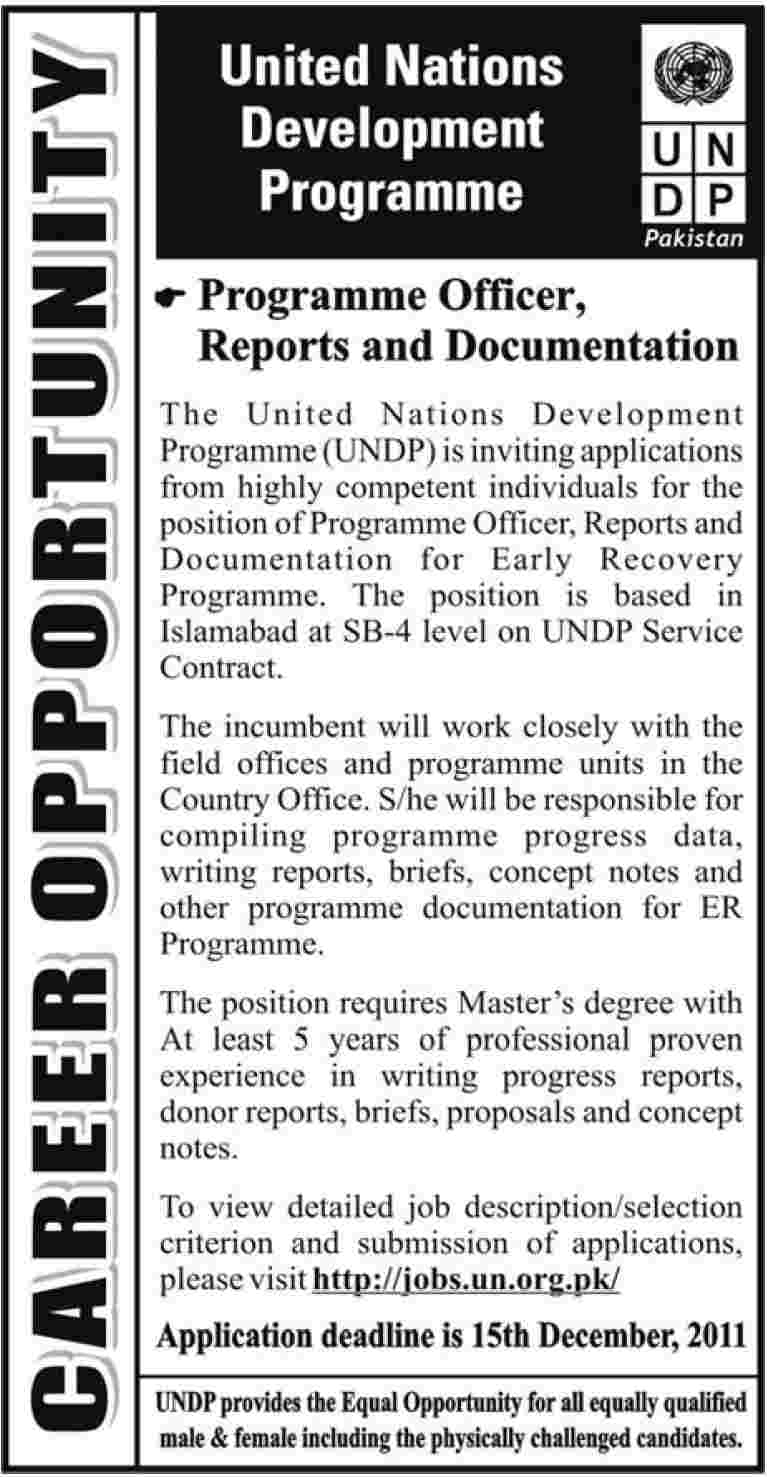 UNDP Required the Services of Programme Officer