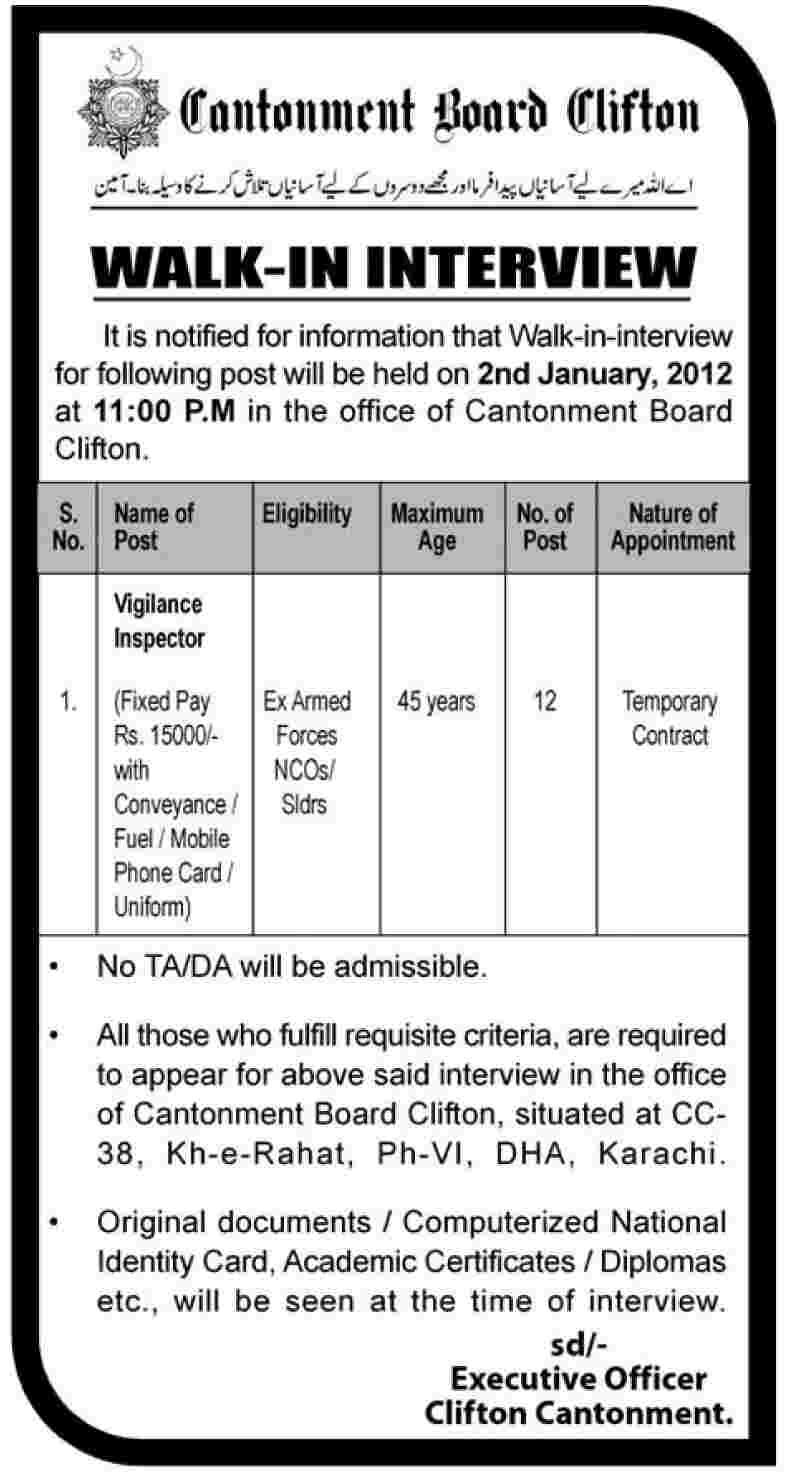 Cantonment Board Clifton Jobs Opportunities