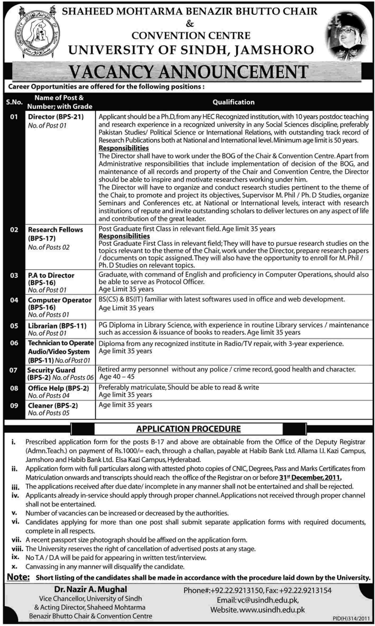 University of Sindh, Jamshoro Jobs Opportunities