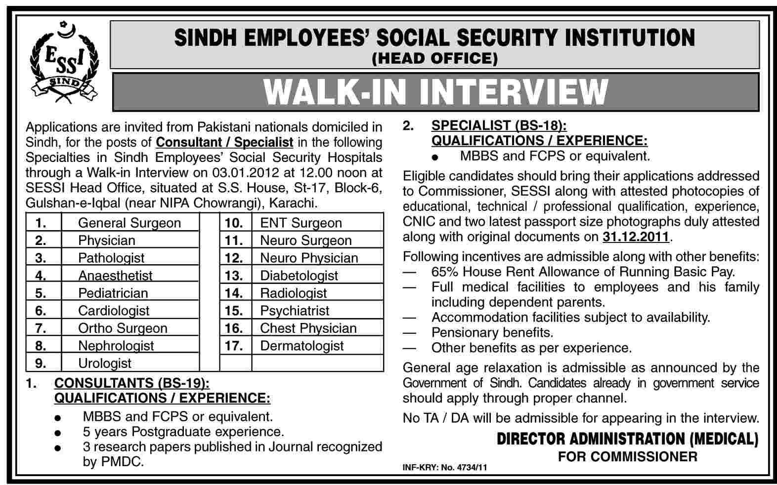 Sindh Employees Social Security Institution Jobs Opportunity