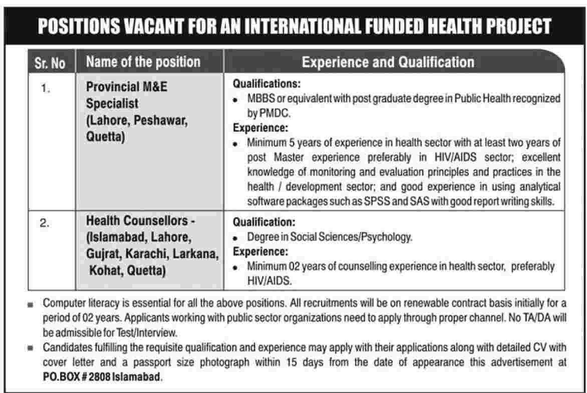 An International Funded Health Project Required Staff