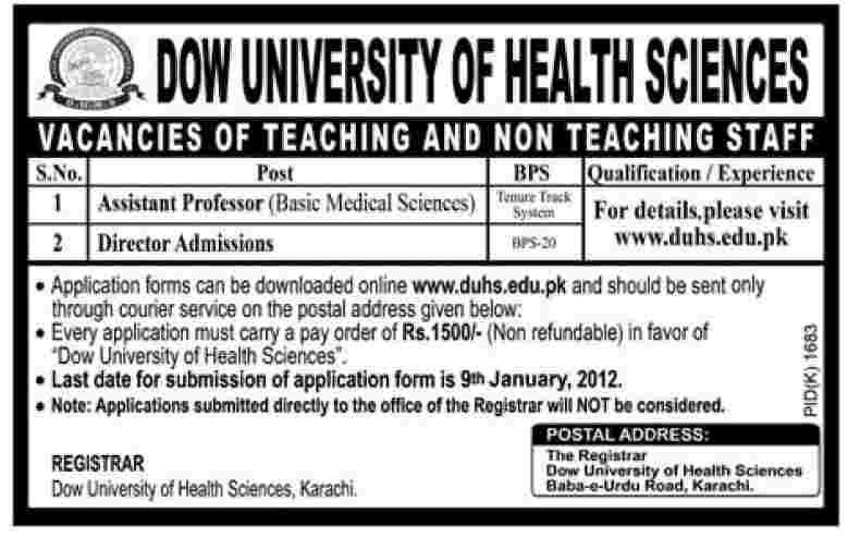 DOW University of Health Sciences Jobs Opportunities