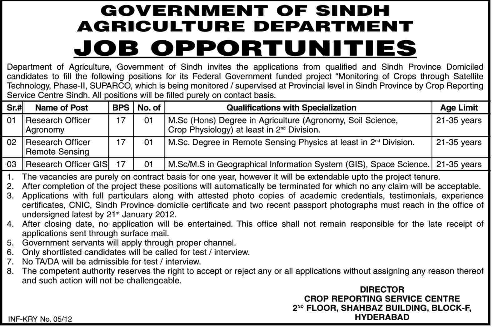 Agricultural Department, Government of Sindh Jobs Opportunity