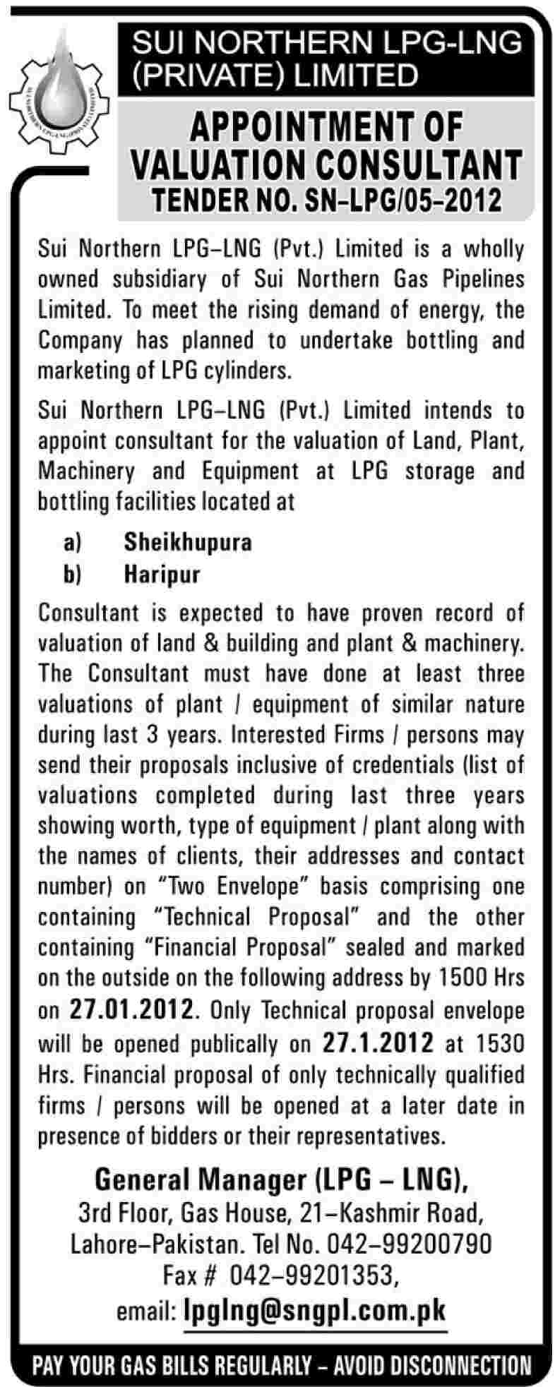 Sui Northern LPG-LNG Private Limited Required Consultant