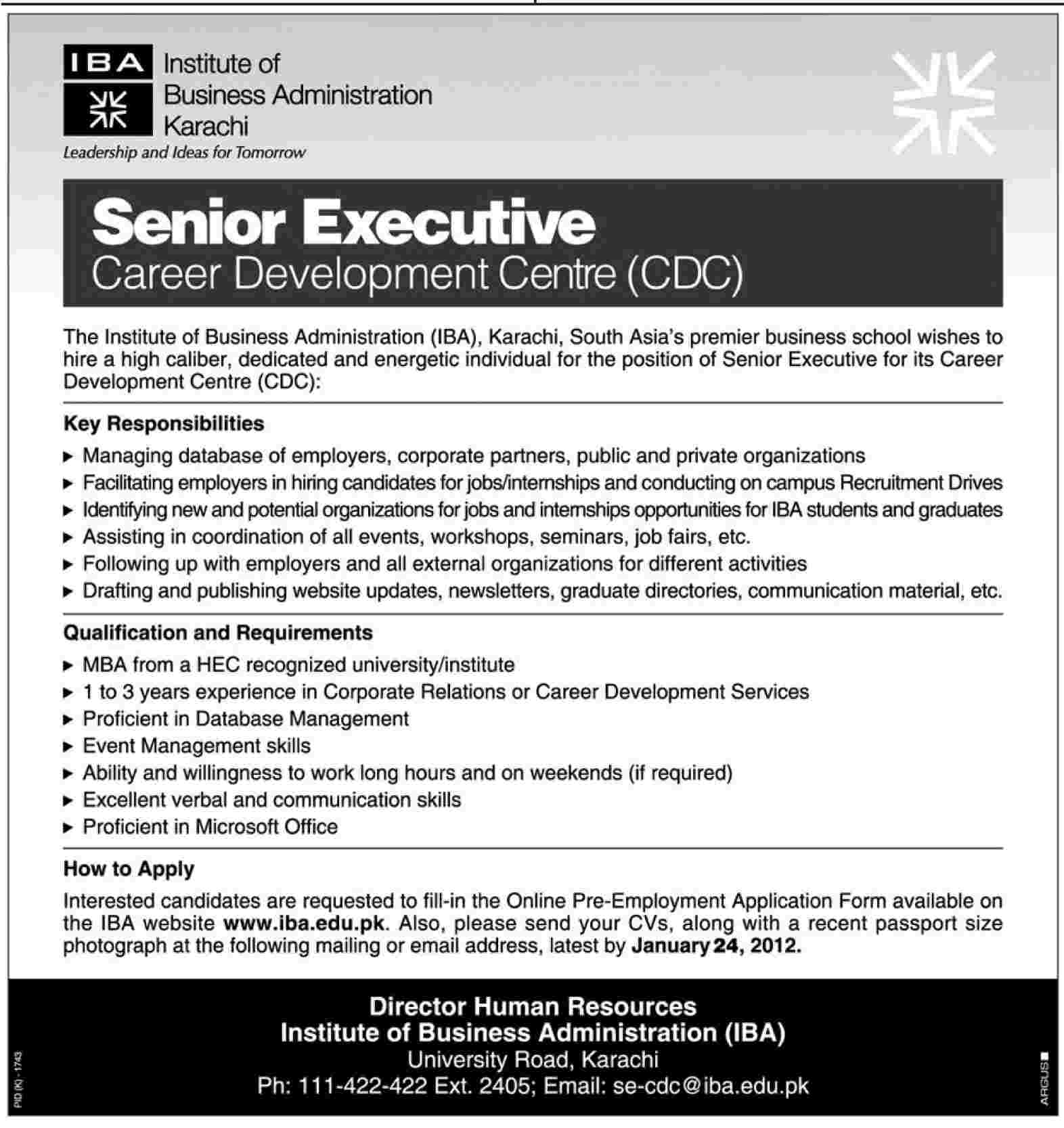 IBA Karachi Required the Services of Senior Executive