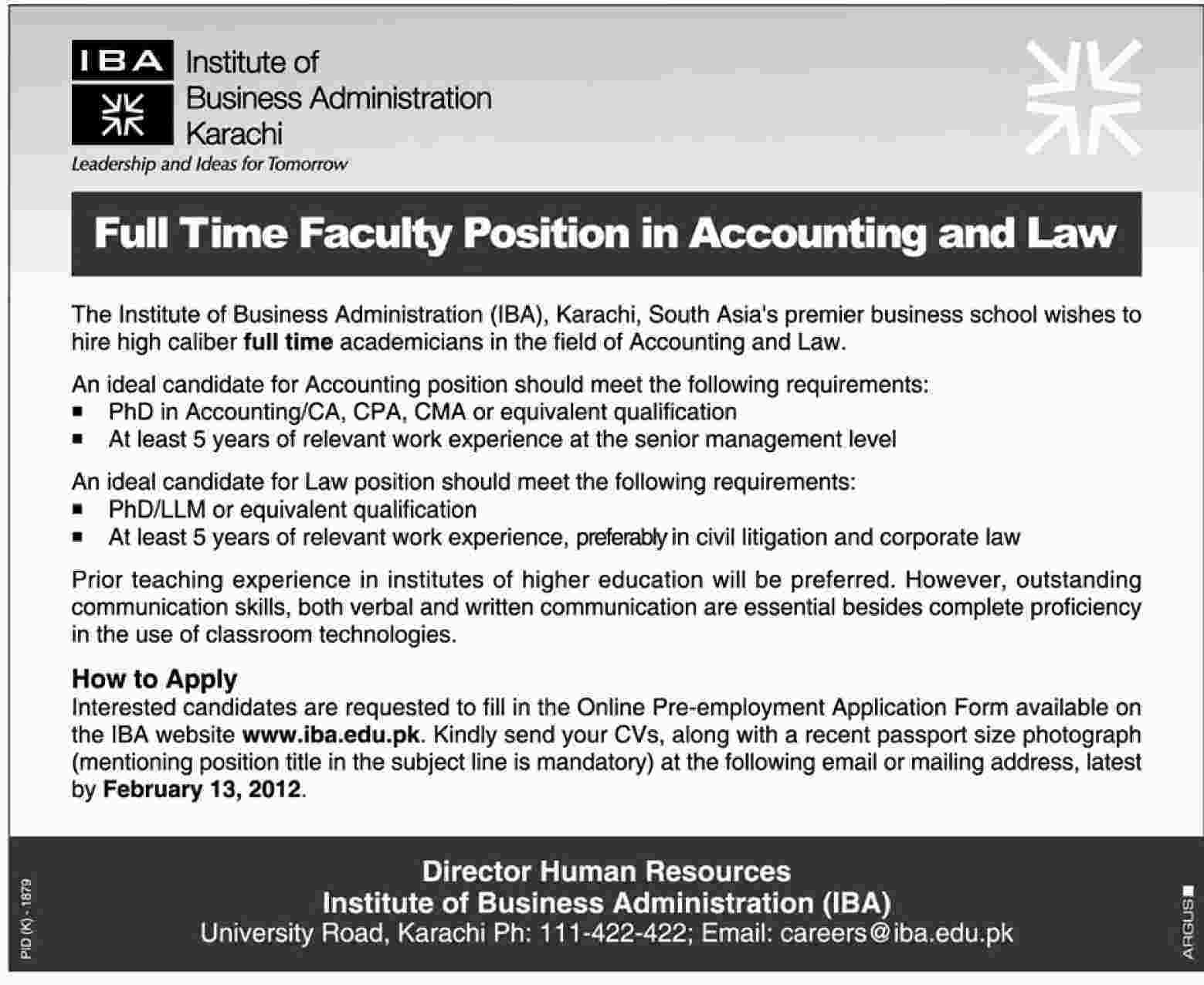 IBA Karachi Required Accounting and Law Faculty