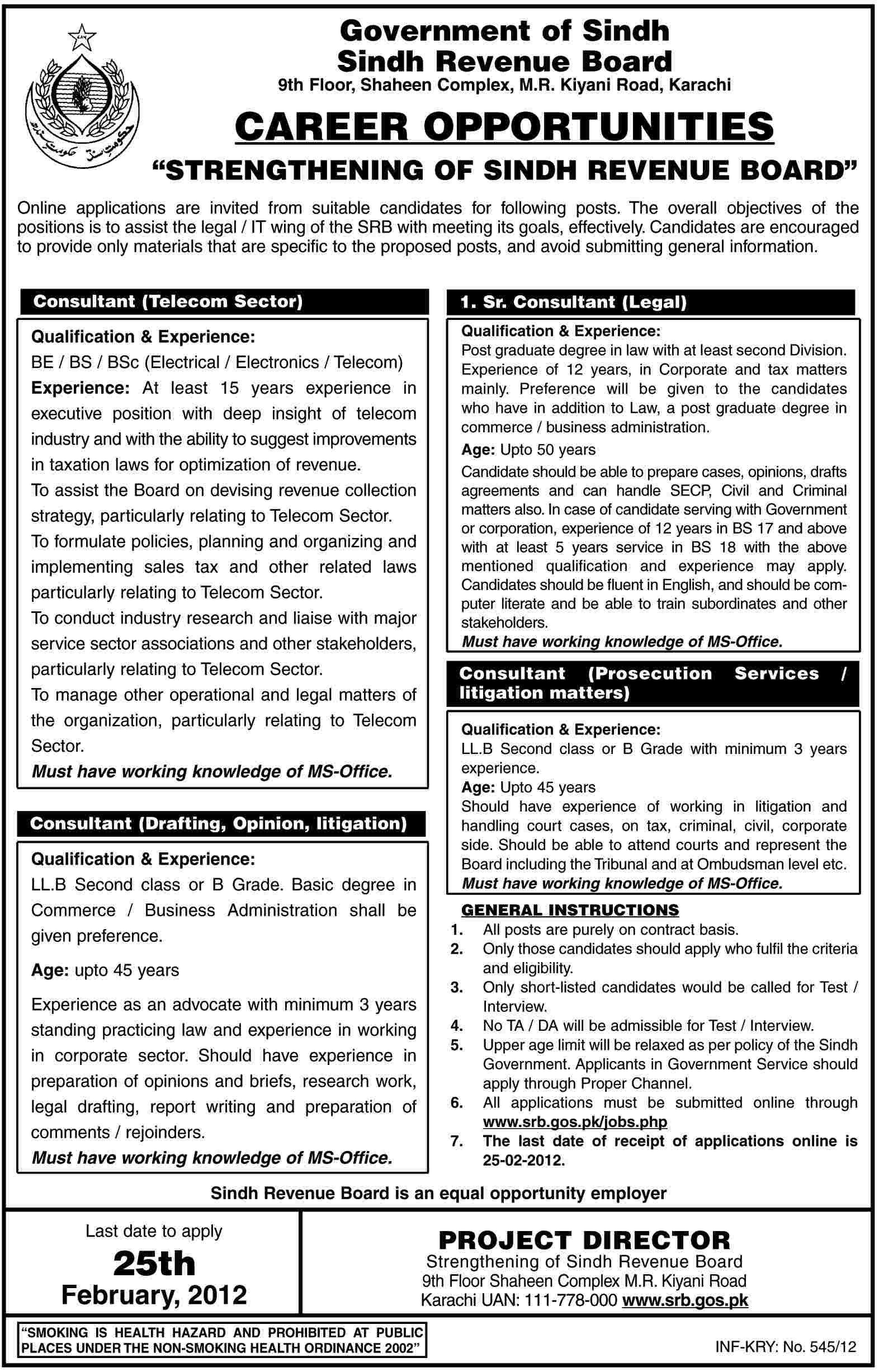 Government of Sindh, Sindh Revenue Board Jobs Opportunity