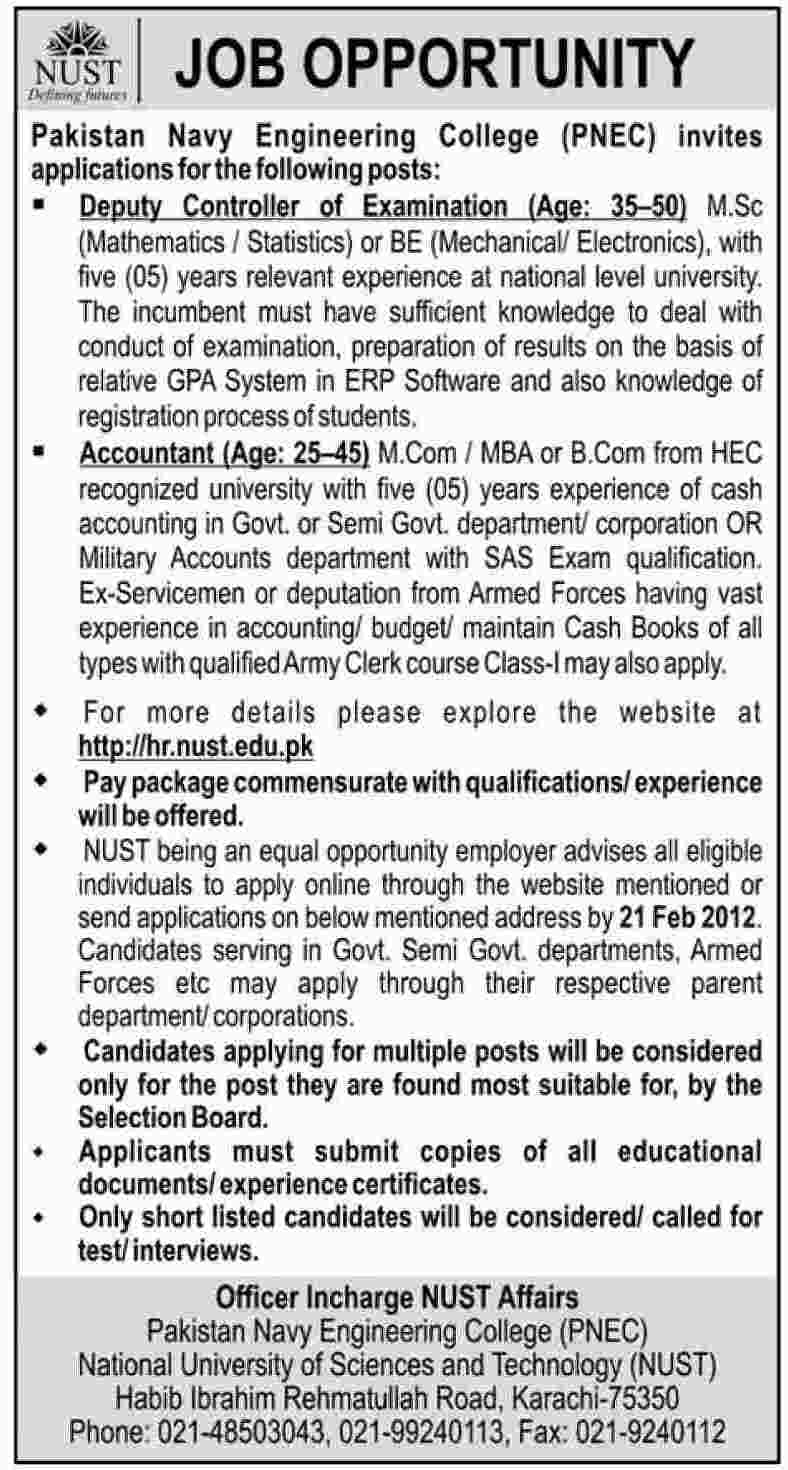 NUST (PNEC) Jobs Opportunity