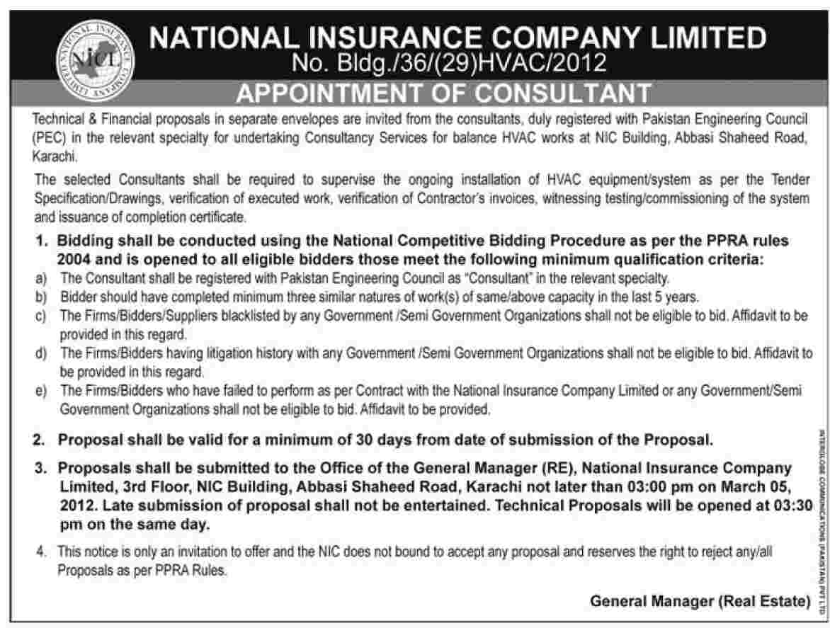 National Insurance Company Limited Required the Services of Consultant