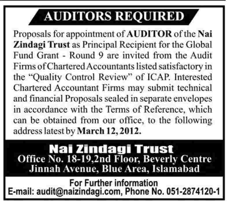 Nai Zindagi Trust Required Auditors