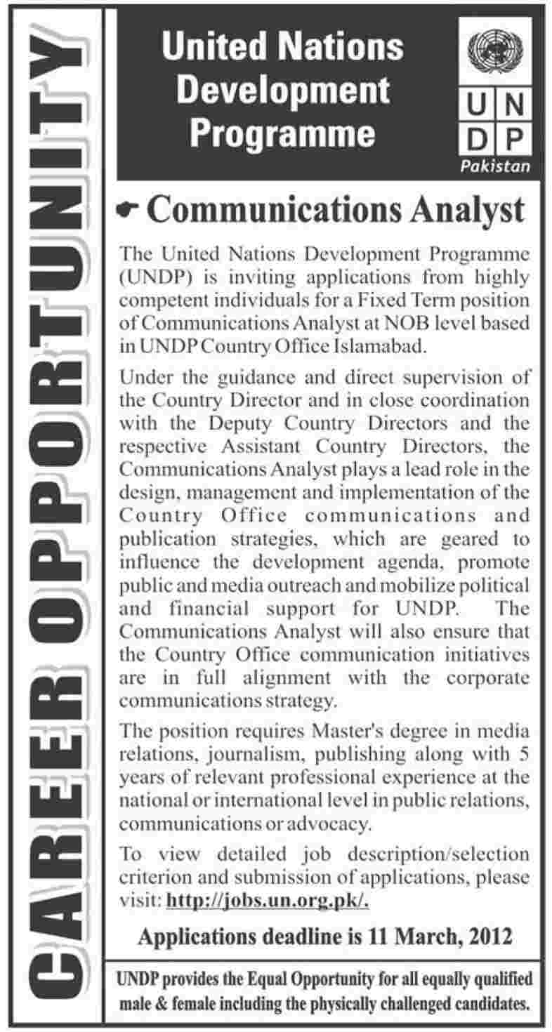 United Nations Development Programme Required the Services of Communications Analyst