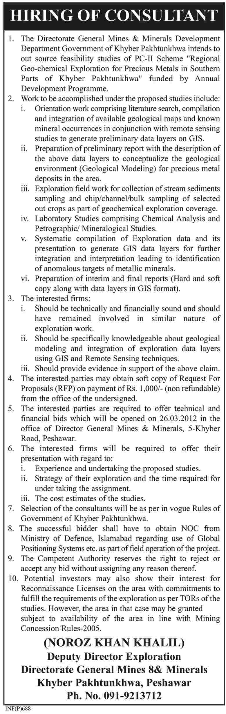 Consultant Jobs in The Directorate General Mines & Minerals Development Department Government of KPK