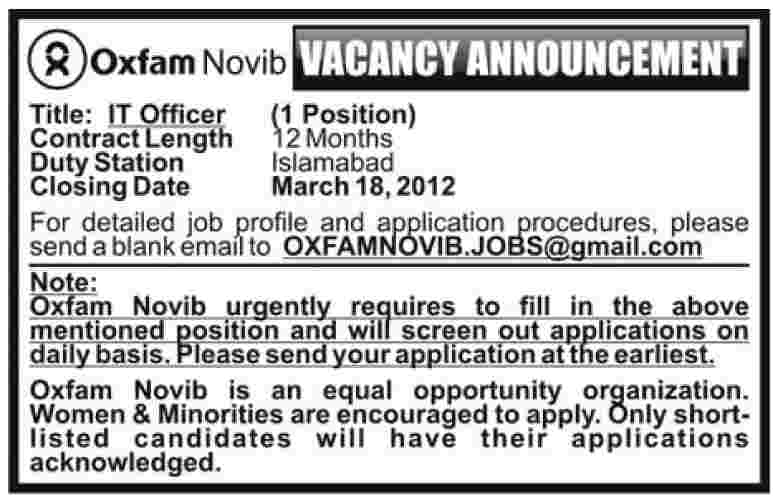 Oxfam (NGO) IT Officer Jobs