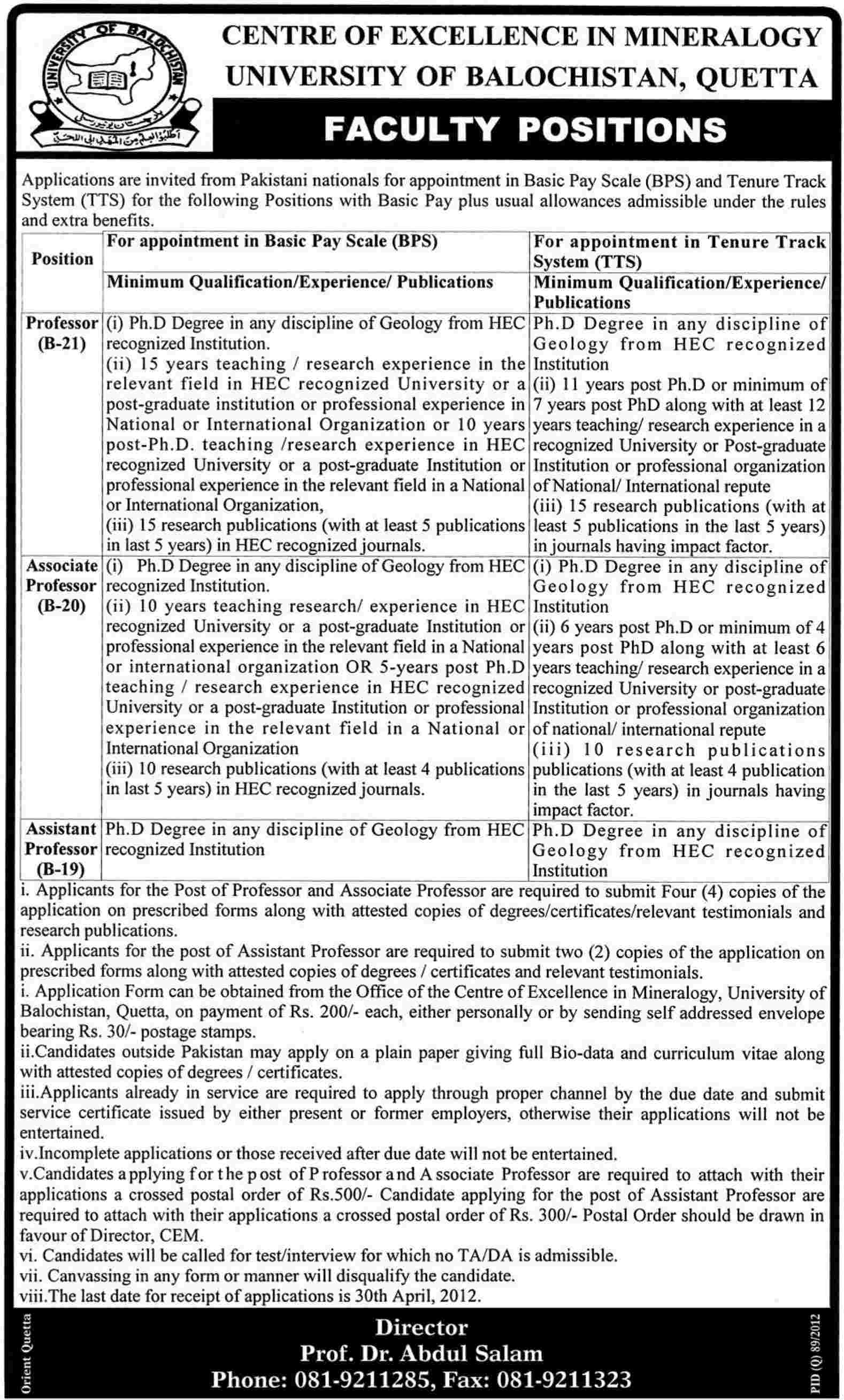 University of Balochistan (Govt) Jobs